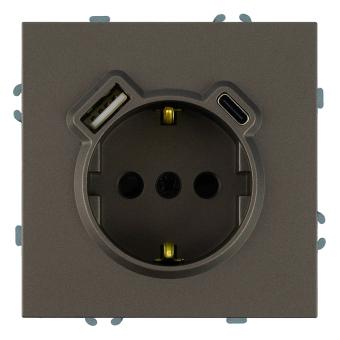 Розетка 1-м 16А С/У З/К со шторками+USB + Type C Антрацит Эмили