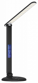 Настольный сд светильник  NL-61 9Вт, сенсорное управление, 3 режима цветовая температура 3000-6000, USB зарядка, часы, будильник, календарь  черный