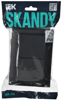 Розетка 2-м 16А С/У З/К с крышкой IP44 в сборе Черный Skandy