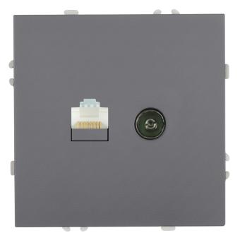Розетка TV антенна + RJ-45 С/У Платиново-серый Эмили