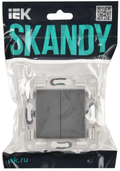 Переключатель 2-кл 10А C/У проходной с индикатором Серый Skandy
