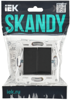 Переключатель 2-кл 10А C/У проходной Черный Skandy