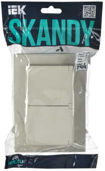 Розетка 2-м 16А С/У З/К с крышкой IP44 в сборе Бежевый Skandy