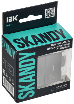 Выключатель 2-кл 10А С/У с индикатором для отелей Серый Skandy