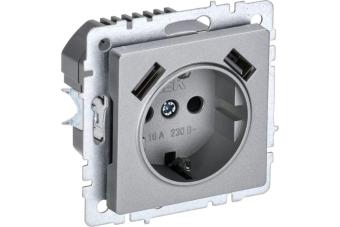 Розетка 1-м 16А С/У З/К со шторками+USB A+А 2.1А Алюминий Brite