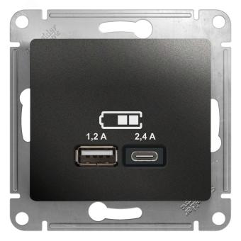 Розетка USB А+С 5В 2,4А С/У Антрацит Glossa