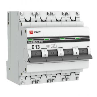 Автоматический выключатель 4P 13А (C) 4,5kA ВА 47-63 EKF PROxima