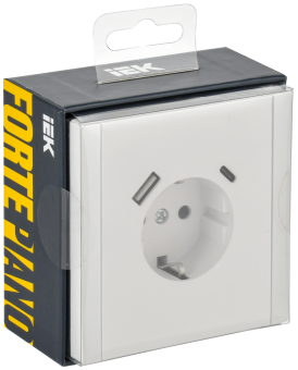 Розетка 1-м 16А С/У З/К со шторками+USB A+С 18Вт винтовое крепление Белый Forte&Piano
