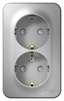 Розетка 2-м 16А О/У З/К со шторками изолирующая пластина Алюминий Blanca