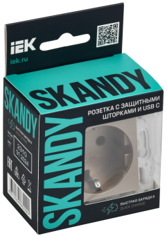Розетка 1-м 16А С/У З/К со шторками+USB С 18Вт Песочный Skandy