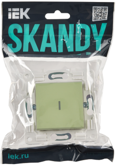 Переключатель 1-кл 10А C/У проходной с индикатором Мятный Skandy