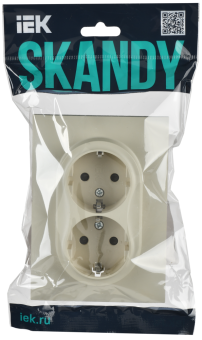 Розетка 2-м 16А С/У З/К со шторками в сборе Бежевый Skandy