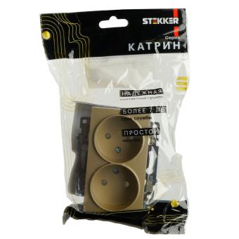 Розетка 2-м 10А С/У З/К со шторками Золото Катрин