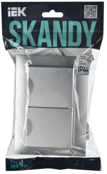Розетка 2-м 16А С/У З/К с крышкой IP44 в сборе Серебряный Skandy