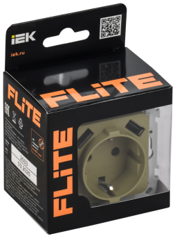 Розетка 1-м 16А С/У З/К со шторками+USB A+А 3,1А Б/К Оливковый FLITE