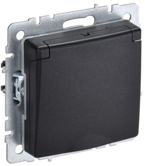 Розетка 1-м 16А С/У З/К со шторками с крышкой IP44 Черный Brite