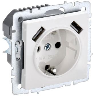 Розетка 1-м 16А С/У З/К со шторками+USB A+А 2.1А Белый Brite