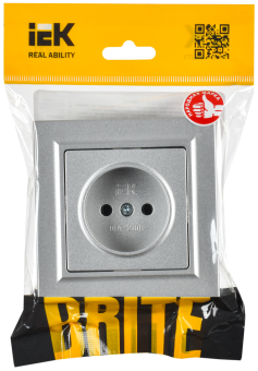 Розетка 1-м 16А С/У З/К со шторками в сборе Алюминий Brite