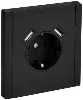 Розетка 1-м 16А С/У З/К со шторками+USB A+А 3,1А винтовое крепление Металл Черный Forte&Piano
