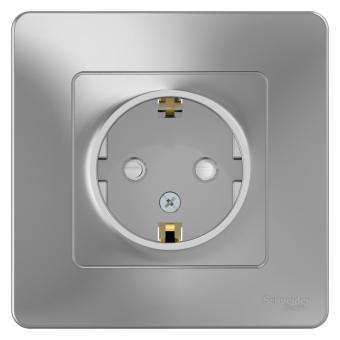 Розетка 1-м 16А С/У З/К со шторками Алюминий Blanca