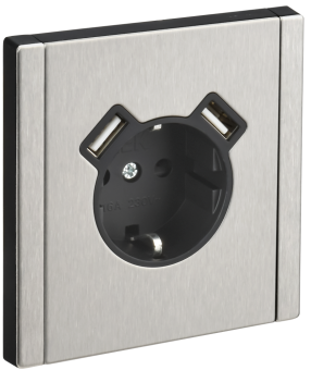Розетка 1-м 16А С/У З/К со шторками+USB A+А 3,1А винтовое крепление металл никель Forte&Piano