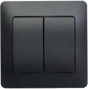 Выключатель 2-кл 10А С/У в сборе с рамкой  Антрацит Glossa