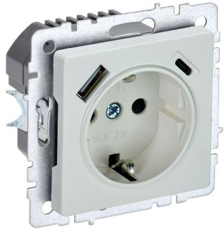 Розетка 1-м 16А С/У З/К со шторками+USB A+С 18Вт Жемчуг Brite