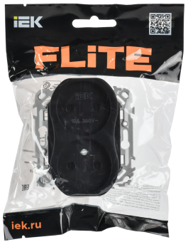 Розетка 2-м 10А С/У Б/К Черный FLITE