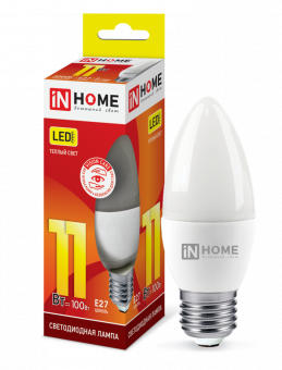 Лампа светодиодная LED-СВЕЧА-VC 11Вт 230В Е27 3000К 1050Лм IN HOME