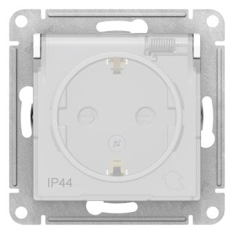 Розетка 1-м 16А С/У З/К со шторками с прозрачной крышкой IP44 Белый AtlasDesign Aqua