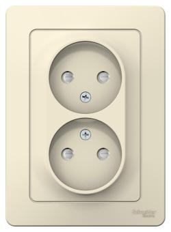 Розетка 2-м 16А С/У со шторками Молочный Blanca
