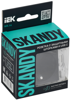 Розетка 1-м 16А С/У З/К со шторками+USB С 18Вт Титан Skandy