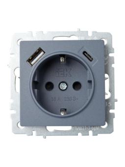 Розетка 1-м 16А С/У З/К со шторками+USB A+С 18Вт Маренго Brite