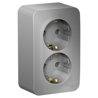 Розетка 2-м 16А О/У З/К изолирующая пластина Алюминий Blanca