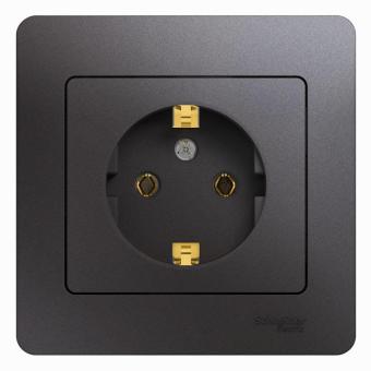 Розетка 1-м 16А С/У З/К в сборе с рамкой Графит Glossa