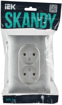 Розетка 2-м 10А С/У в сборе Серебряный Skandy