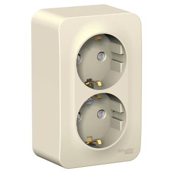 Розетка 2-м 16А О/У З/К со шторками изолирующая пластина Молочный Blanca