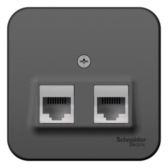 Розетка RJ45 кат.5E+RJ11 О/У изолирующая пластина Антрацит Blanca