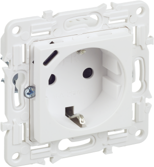 Розетка 1-м 16А С/У З/К со шторками+USB С 18Вт Арктический белый Skandy