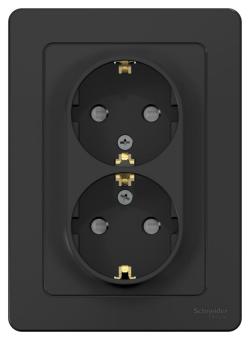 Розетка 2-м 16А С/У З/К со шторками Антрацит Blanca