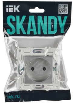 Розетка 1-м 10А С/У со шторками Серебряный Skandy