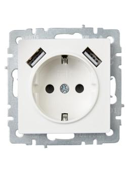 Розетка 1-м 16А С/У З/К со шторками+USB A+А 3,1А Белый Brite