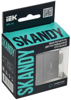 Выключатель 2-кл 10А С/У с индикатором для отелей Графит Skandy
