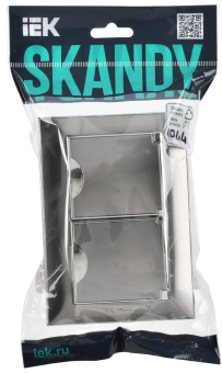 Розетка 2-м 16А С/У З/К с крышкой IP44 в сборе Металл Никель Skandy