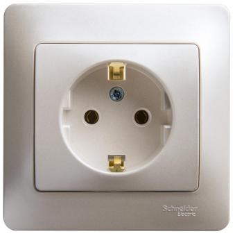 Розетка 1-м 16А С/У З/К в сборе с рамкой Перламутр Glossa