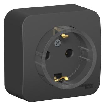 Розетка 1-м 16А О/У З/К с кольцом изолирующая пластина Антрацит Blanca