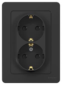 Розетка 2-м 16А С/У З/К со шторками Антрацит Blanca